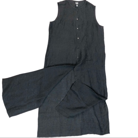 Eileen Fisher Black 100% Linen Tunic Dress Cardigan - Picture 3 of 15